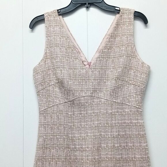 Vintage Surabaya Sleeveless Tweed V-Neck Dress Pink Ruffled Chiffon Hem Size 2 - Picture 3 of 6